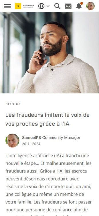 Vue d'un article de blogue sur mobile